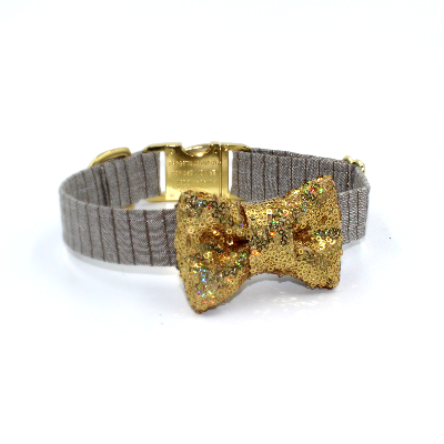 Sparkly Gold Bowtie Dog Collar ~ Snazzy!